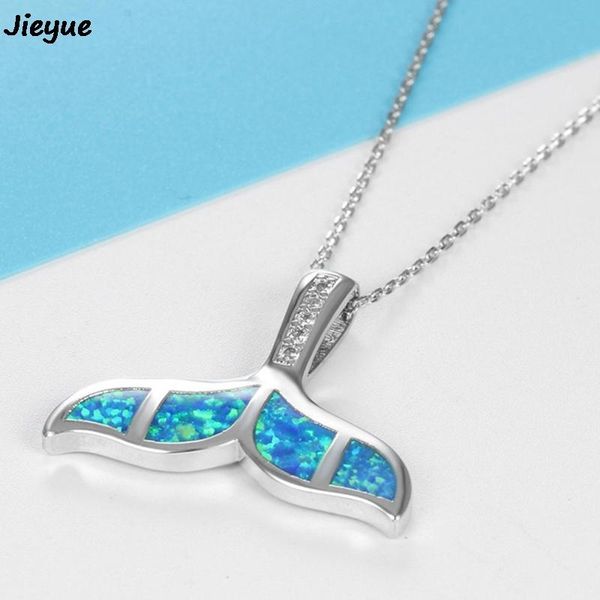 

copper crystal blue opal ocean sea mermaid whale tail pendant necklace for women animal beach summer jewelry gift, Silver