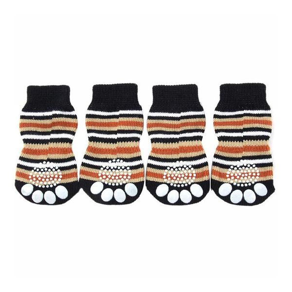 

pet dog puppy cat anti-slip knit cotton weave sock 4 pcs coffee apparel