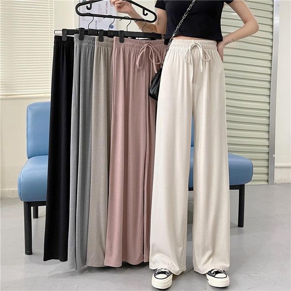 

women's pants & capris leisure wide-legged summer 2021 tall waist trousers drape little thin straight leg, Black;white