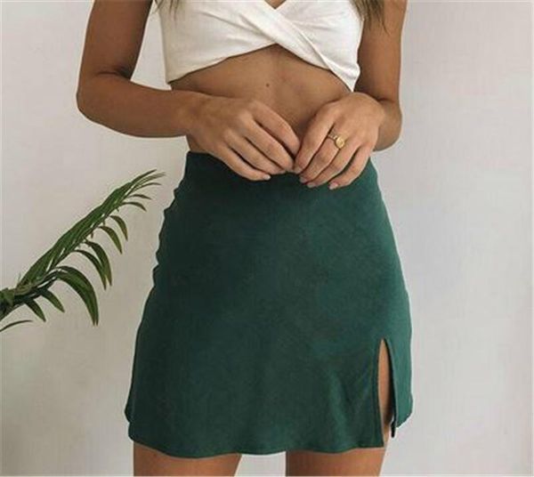 

skirts high waisted solid color bodycon bandage pencil mini skirt, Black