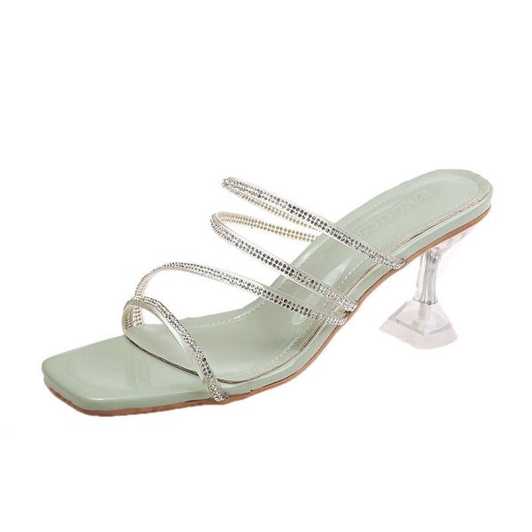 

summer crystal slippers female slides spike high heels women shoes woman clear transparent ladies plus size mules, Black
