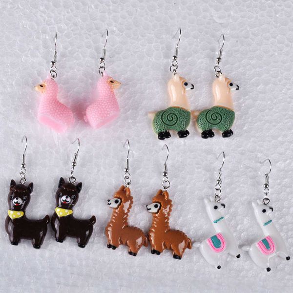 

hars multicolor kawaii animal nice lama alpaca earrings women drop dangle earring ear poison ornament girl jewelry, Golden
