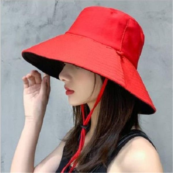 

wide brim hats fashion visor female sunscreen cover face travel hat double side sunshade outdoor sunhat bucket hip-hop street waterproof, Blue;gray