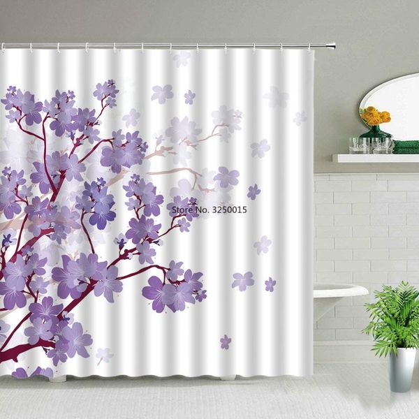 

shower curtains modern scenery print pink purple flowers trees chinese style floral bathroom curtain waterproof fabric with hook