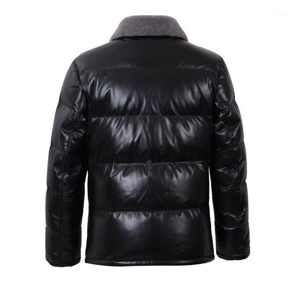 

men's leather & faux genuine jacket men real sheepskin coat with wool fur collar winter warm thick 13-h04b# mf405, Black