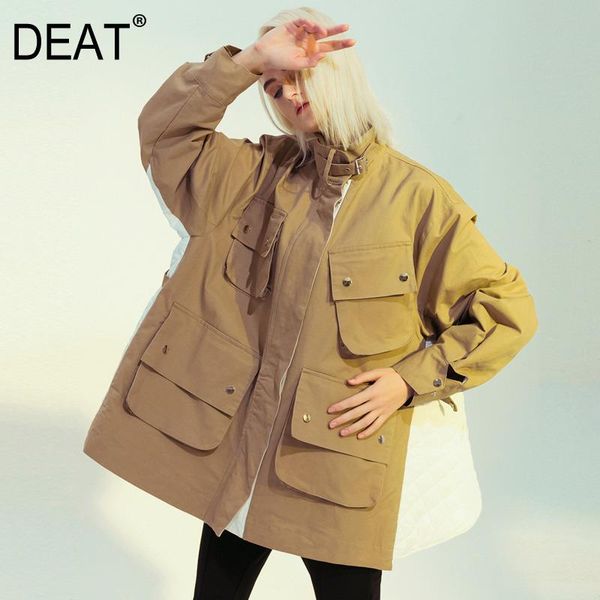 

women's jackets 2021 deat spring and summer fashion women clothes turtleneck full sleeves patchwork pockets kahki jacket wk40304l, Black;brown