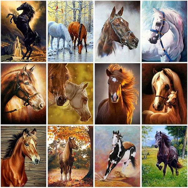 

diamond painting diy 5d cross stitch horse animals embroidery full round resin rhinestones mosaic picture home decor