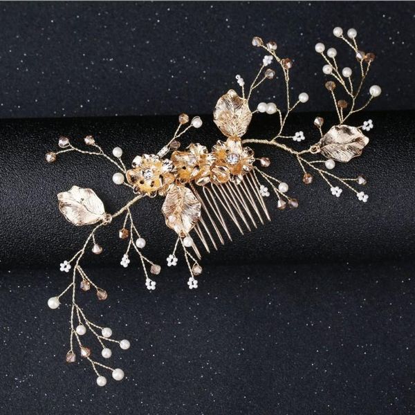 

hair clips & barrettes handmade metal leaf flower wedding comb rose gold vine bridesmaid head piece crystal bride accessories combs, Golden;silver