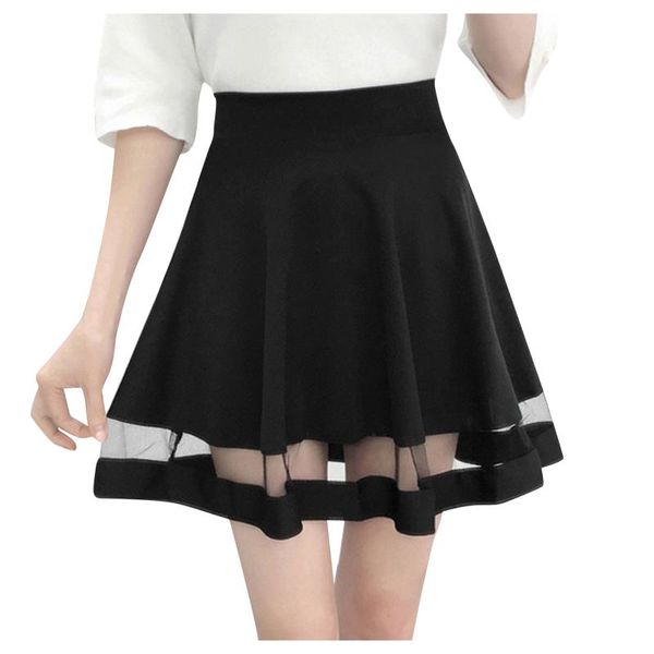 

skirts jaycosin summer pleated skirt basic versatile stretchy a-line flared casual mini skater women 2021 high waist female, Black