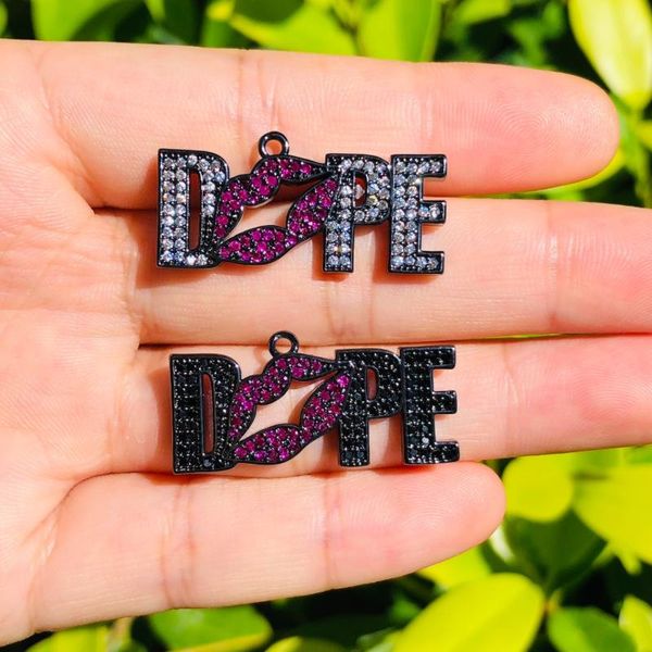 

charms 5pcs red lips dope word for jewelry making crystal stone micro pave letters women bracelet necklace pendant earring, Bronze;silver