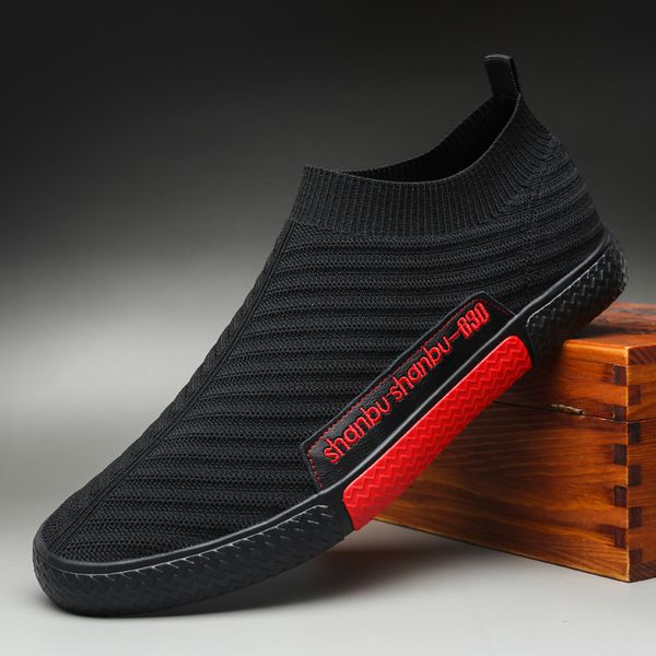 

2021 new spring summer men casual shoes street fashion ventilate knit slip-on cool men loafers flat shoes, Black
