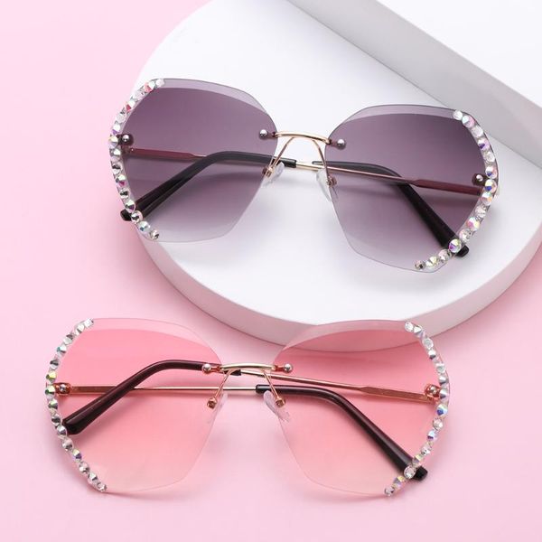 

sunglasses oversized square rimless summer tinted lens luxury diamond eyewear retro fashion sun glasses for women uv400 shades, White;black