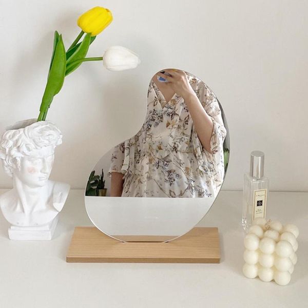 

mirrors 1pc ins korean style irregular makeup mirror acrylic decorative wooden base girls cosmetic de maquillaje beauty tools