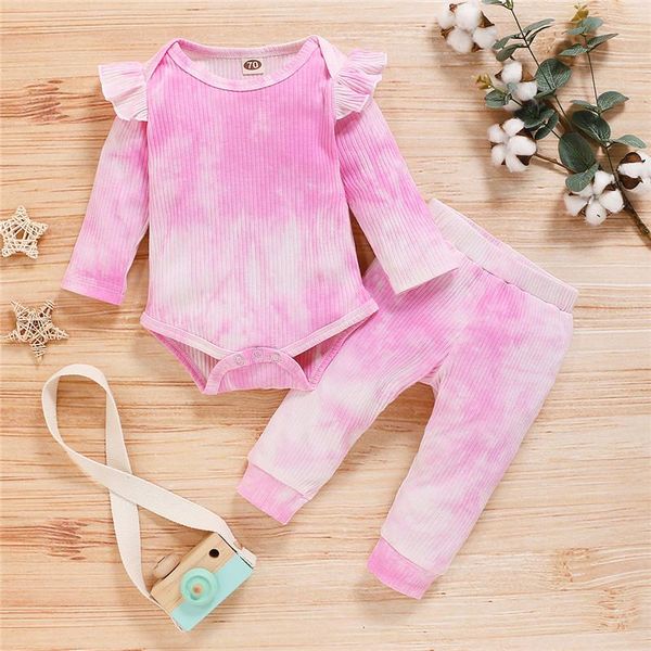 

clothing sets 2pcs/set autumn winter baby clothes girls boys knitted ribbed tie dye print romper pants born kids 0-18m, White