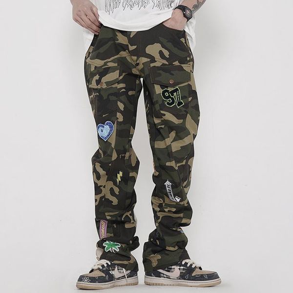 

men's pants hip hop graffiti camouflage retro cargo mens casual high street straight pockets overalls harajuku loose oversize trousers, Black