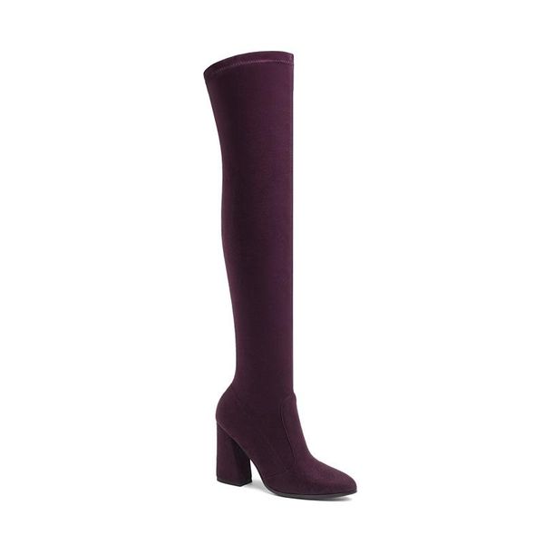 

boots autumn thick heel high-heeled pointed boots, leg and thin elastic women's large size 40-43 over the knee, Black