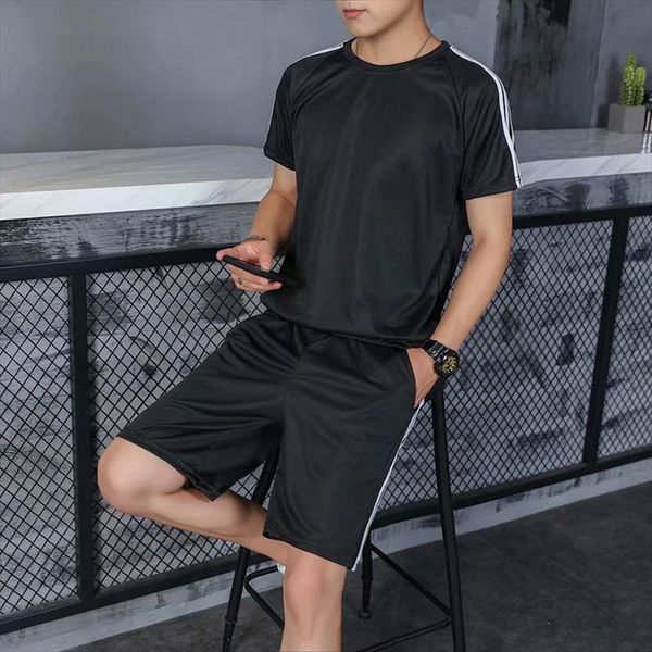 

sports suit shorts short mens tracksuits sleeved t shirt trend summer loose leisure two piece running fitness clothes, Gray