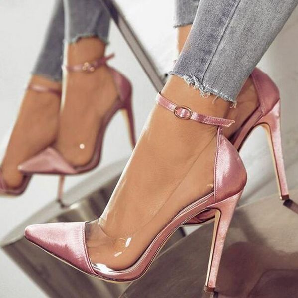 

dress shoes zapatos mujer thin high heels jelly for women ankle buckle straps pumps pvc transparent ladies wedding, Black