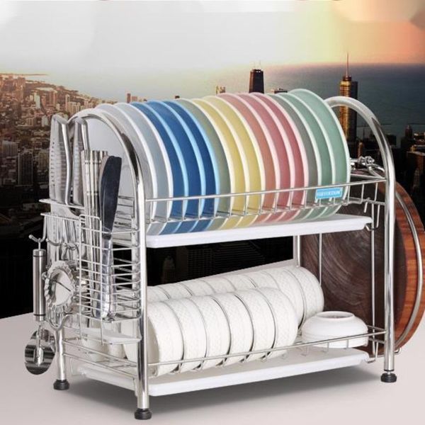 

hooks & rails durable 304 stainless steel drain rack, no need to assemble, double-layer dish rust and corrosion resistant