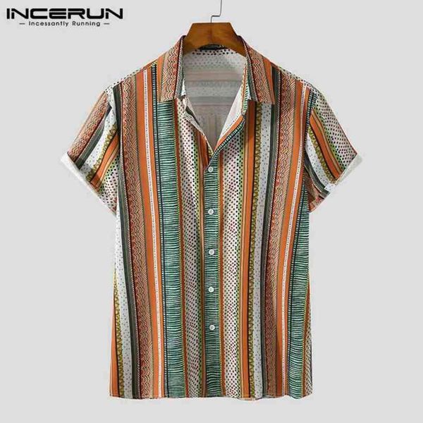 

incerun summer casual shirt tapped turn down kraag short mouw streetwear vintage men hawaiian shirts breathing camisas, White;black