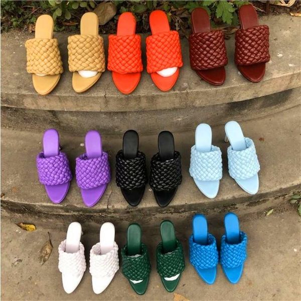 

slippers pointed woven high heel sandals open toe fine sheepskin fashion heels summer ladies, Black