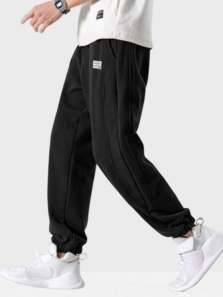 

men slant pocket patched sweatpants j3bi#, Black