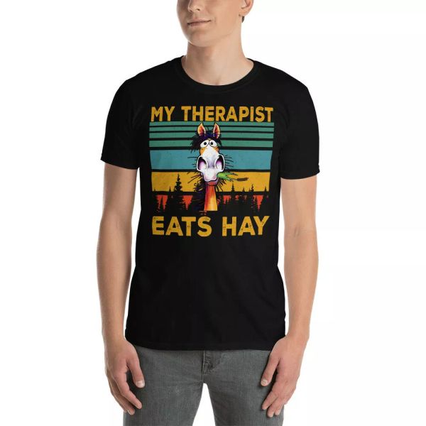 

vintage retro my therapist eats hay funny horse lover gifts t-shirt, White;black
