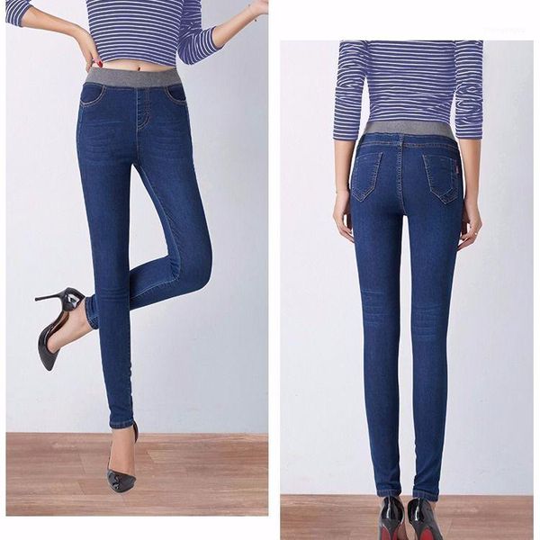 

women's jeans large size 25-40 skinny elastic high waist ladies pencil pants trousers fat mm stretch women, Blue