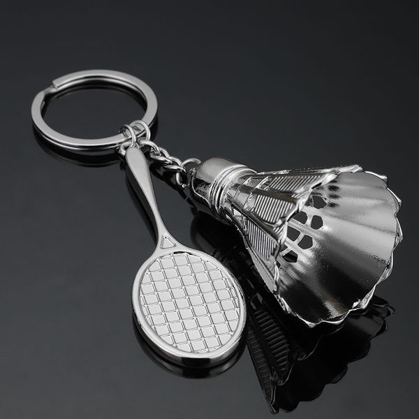 

creative gifts sports large badminton racket metal car advertising key ring chain pendant, Slivery;golden