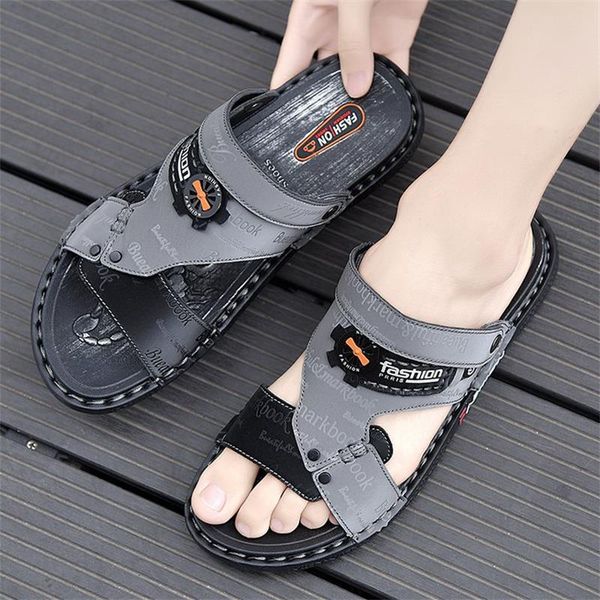 

slippers 2021 men shoes fashion trend color matching pu word open toe letter printing flat heel comfortable casual sandals 3kc219, Black