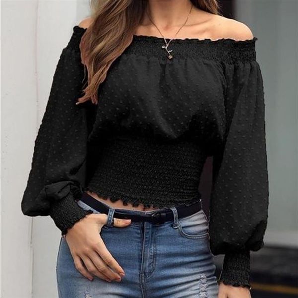 

women's blouses & shirts female blouse women 2021 off shoulder long sleeve shirt lady button fashion femme elegant workwear office, White