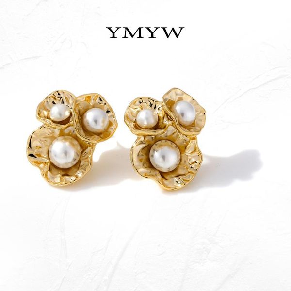 

stud ymyw flowers plant earrings simulated pearls jewelry fashion geometric gold color for women zinc alloy kolczyki, Golden;silver