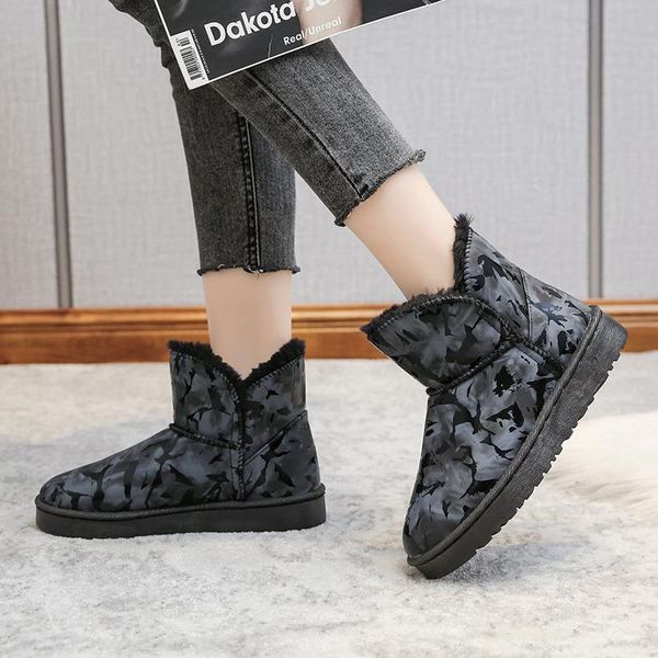 

boots rimocy sweet style print pink snow women winter warm short plush platform woman waterproof non-slip pu ankle, Black