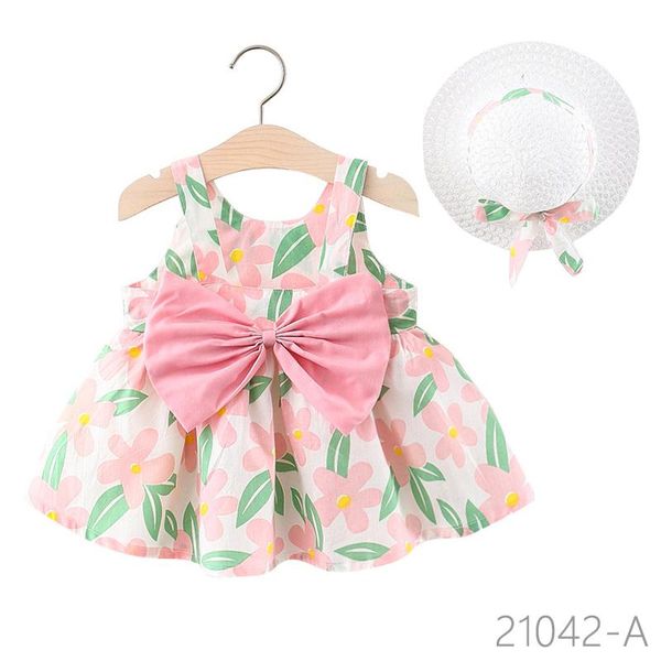 

girl's dresses 2021 summer baby girls for casual beach bow print sundress princess dress infant born clothes send hat, Red;yellow