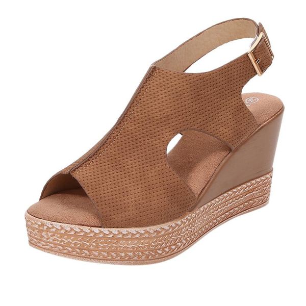 

women platform sandals hollow summer belt buckle fish mouth suitable for party lady shoes woman fashion wedges, Black