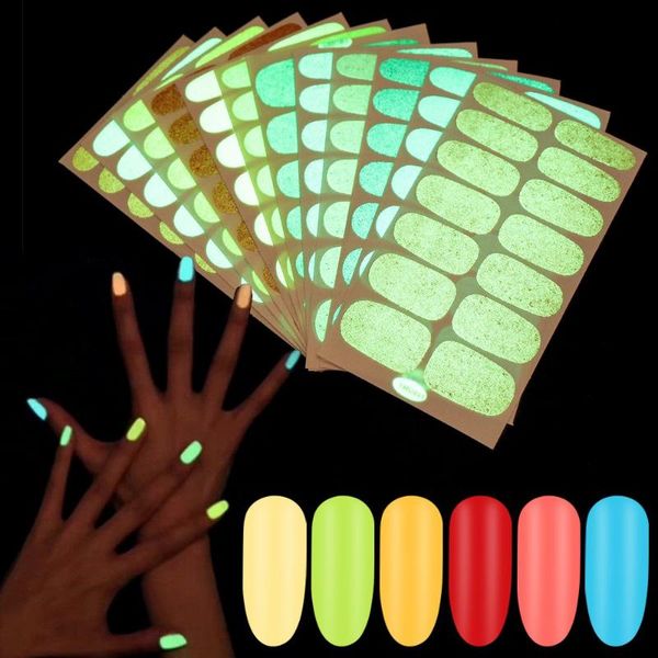 

stickers & decals 14 tips/sheet halloween luminous nail wraps full cover solid color diy self-adhesive manicure art decoration, Black