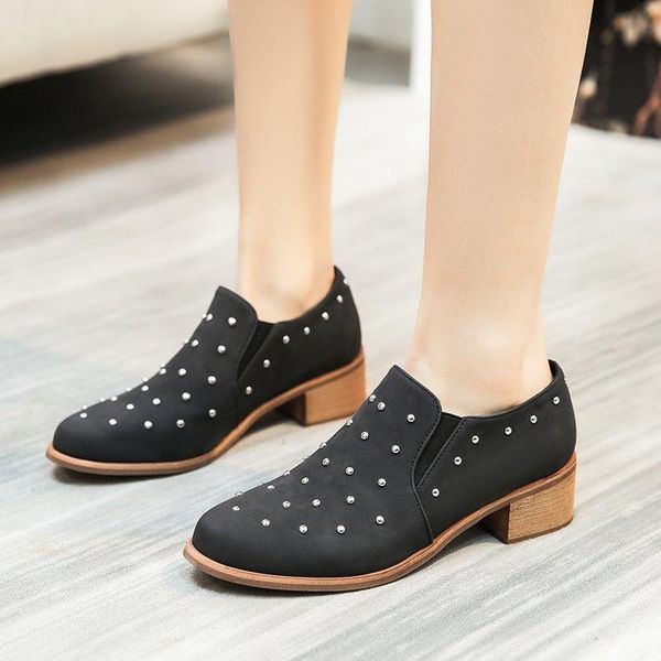 

dress shoes 2021 spring women's rivet mid-heel casual european and american fashion all-match single women, Black