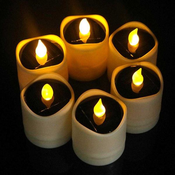 12/6Pcs Solare Impermeabile LED Candele Senza Fiamma Elettronico Solarenergy Tea Lights Lampada Festival Matrimonio Romantico Decor Dropship 210702