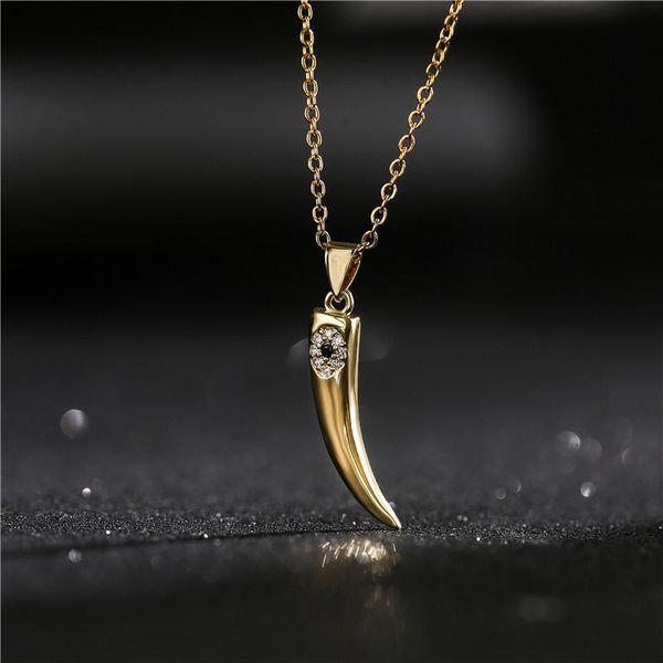 

fashion gold wolf's fang pendant necklace unique design cute evil eye women men party jewelry birthday gift necklaces, Silver