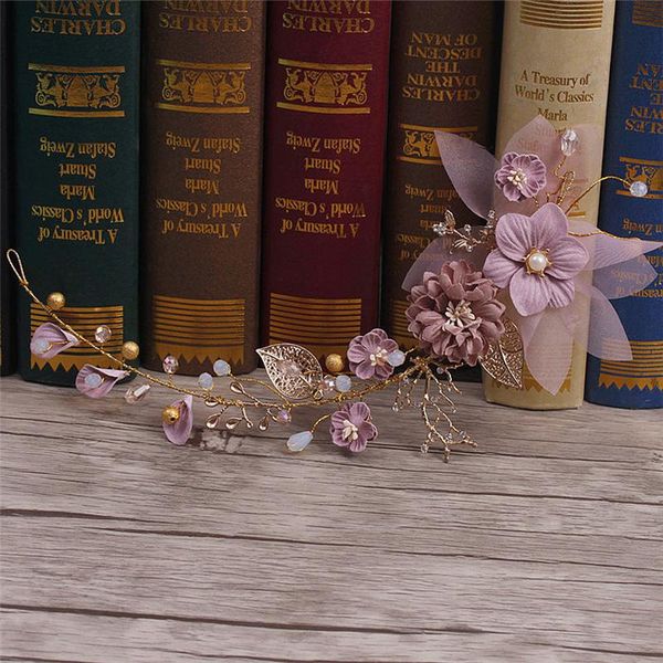 

hair clips & barrettes 1pcs pink flower pearl headbands crystal wedding jewelry accessories zinc alloy leaf women bridal ornament, Golden;silver
