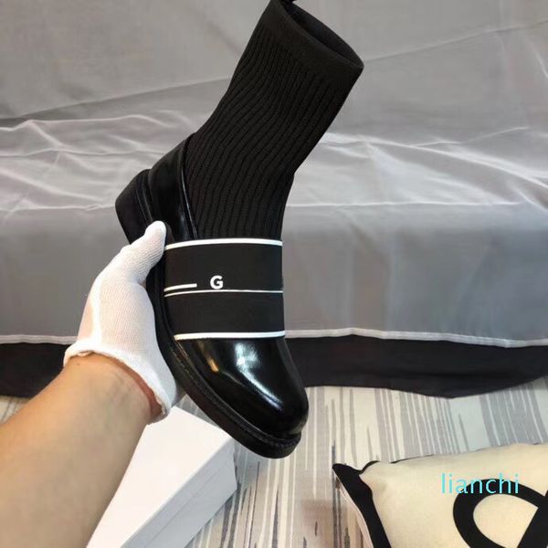 

r women socks boots woman leather wool ankle bootis thick botom fashions color reflective fashion boot luxury brand, Black