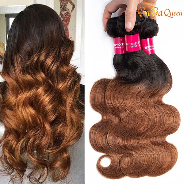 Pacotes de cabelo humano brasileiro para ondas corporais 1b 30 Ombre Pacotes de cabelo virgem para ondas corporais gagaqueen