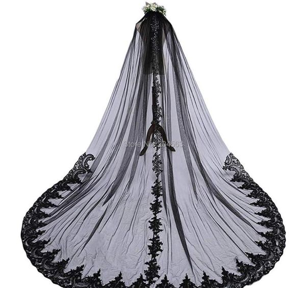 

bridal veils one-layer black wedding veil with lace long unique comb