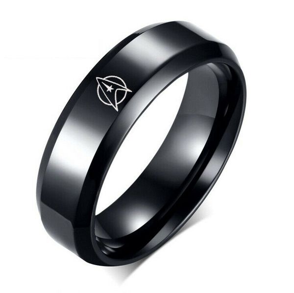 

6mm star trek symbol rings stainless steel silver/black band size 6-13