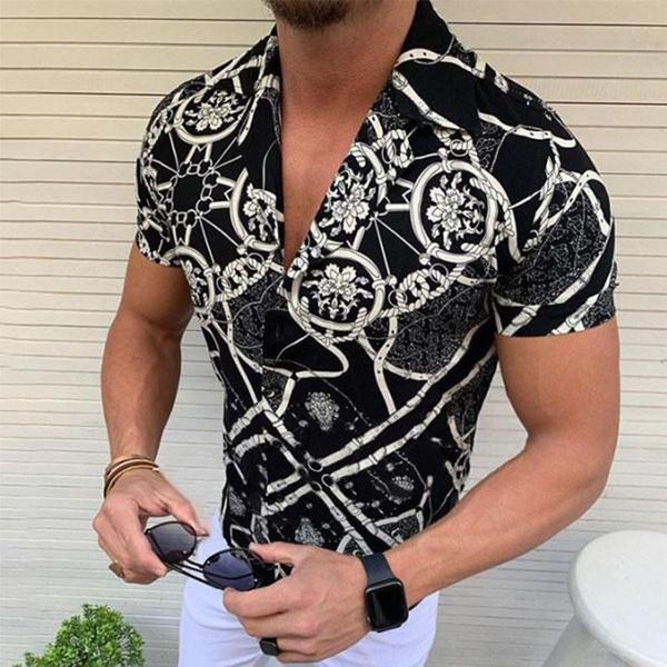 

men's casual shirts fashion men 2021 spring autumn printed short sleeved cardigan comfortable chic outdoor male clothing, White;black
