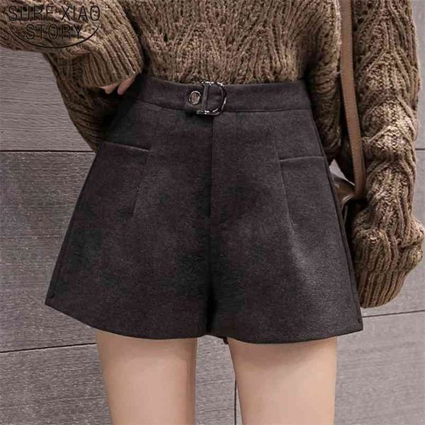 Shorts de lã Outono das mulheres e inverno coreano cintura alta mulheres casual elegante perna larga 7784 50 210506