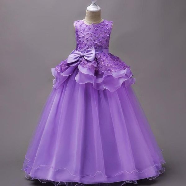 

girl's dresses fashion kids girl appliques flower dress birthday party children fancy princess ball gown wedding clothes 5-16yrs, Red;yellow