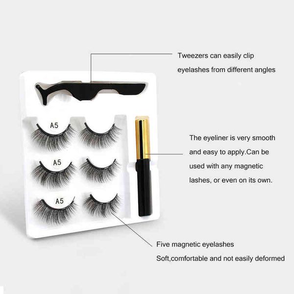 

fake eyelashes wholesale 5 boxes/set 3 pairs magnetic eyelashes magnet eyeliner eyelash waterproof liquid short handmade lash makeup tools 2