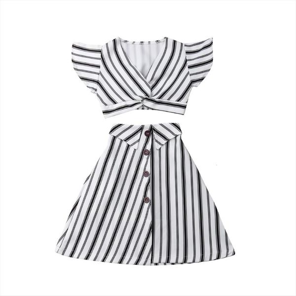 

2 6years summer fashion girl personality casual black and white striped suit