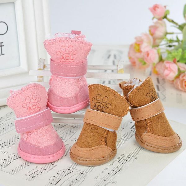 

dog apparel 4pcs snow boots pet pink cute plus velvet slippery do not drop winter warm shoes small supplies s-xxl